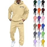 Jogginganzug Herren Trainingsanzug Freizeitanzug Einfarbig Hoodie Langarm mit Taschen Hausanzug 2-Teilig Fitness Kapuzenjacke Jogginghose Sportanzug Set Jogging Jogging Gym Tracksuit, Beige L