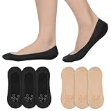Sorcristy 6 Paar Unsichtbare Füßlinge Damen, Ballerina SockenDamen, Nylon-SockenDamen, Atmungsaktiv Rutschfest Flache Socken Für Damen Mädchen (Schwarz, Hautfarbe) 39-43