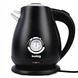 Huslog Retro Wasserkocher 1,7 L aus Edelstahl, 2200 W, mit Temperaturanzeige, Schnellkochfunktion, Kalkfilter, kabellos mit 360°-Basis, automatische Abschaltung, Schwarz