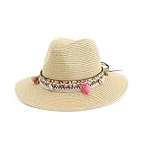 Sonnenhut Strohhut Hut Damen Sonnenhüte Frauen Große Krempe Fester Gürtel Strohhut Lässig Fascinator Outdoor Strand Faltbare Frauenhüte -Camel_Adjustable