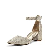 DREAM PAIRS Hochzeitsschuhe Damen Spangenpumps Tanzschuhe Sandaletten mit Blockabsatz Slingback Pumps,Size 39,Gold/Glitzer,ANNEE