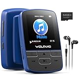 WOLFANG 64 GB MP3-Player mit Bluetooth 5.2, Sportclip, Mini-Größe, Gewicht 28,3 g, HiFi FM-Radio, Diktiergerät, Kopfhörer im Lieferumfang enthalten