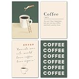 LAVEMA Kaffee Bilder Küche Grün Poster Set A4 (21x30cm) Retro Modern Café Küchenbilder Barista Wanddeko Esszimmer Bilderwand Büro Küchendeko Kitchen Wandbilder Wandposter ohne Bilderrahmen