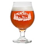 MIP Belgisches Biertulpenglas mit Stiel, Hirsch, Bergwald, Fluss, 473 ml