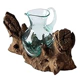Geschenk Deko Gamal Wurzelholz Kanne Glas Vase Wurzel Holz Teakholz Glas Krug M