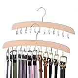 ManGotree Gürtel Aufhänger für Schrank, hölzerne Gürtelhalter mit 12 drehbaren Haken, platzsparende Gürtel Rack, Gürtel Lagerung Veranstalter für Gürtel, Krawatten, Schals, Hüte, 2 Pack (Natürlich)