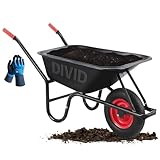 DIVID® Schubkarre 250Kg | 100Liter | Luftreifen mit Stahlfelgen | Schiebkarre | Bauschubkarre | Gartenschubkarre | Transportkarre mit robustem Stahlrahmen (Schwarz)