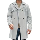 Herren Trenchcoats Zweireihige Windbreaker-Jacke Langarm Reverskragen Slim Fit Casual Mantel (2XL Hellgrau)