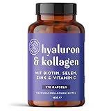 Hyaluron & Kollagen Komplex | 270 Kapseln | Hochdosiert mit Hyaluronsäure, Biotin, Selen, Zink, Vitamin C & Bambusextrakt | Hyaluron Collagen Complex | Haut, Haare, Nägel | Laborgeprüft | Alpha Foods