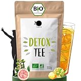BIO DETOX TEE ZUM ABNEHMEN 150g, 60 Tassen - Heiß & Eistee - Bio Loser Tee mit Grüner Tee, Mate Tee, Zitronengras, Brennnessel, Ingwer und Zitrone - Verpackt in Deutschland