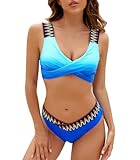Genfien Damen Bikini Set V Ausschnitt überkreuztes Gepolstertes Bikini Bademode Niedrige Taille V Shorts Zweiteiliger Badeanzug Swimsuit