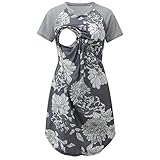 Ärmelloses Damenkleid, lässig, zum Stillen, Nachthemd, kurzes Umstandskleid, Rüschenärmel, Umstandskleid, grau, S