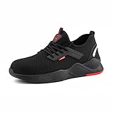 Hitmars Sicherheitsschuhe Herren Damen Arbeitsschuhe Leicht mit Stahlkappe Sneaker rutschfest Atmungsaktiv Schutzschuhe Schwarz EU 43