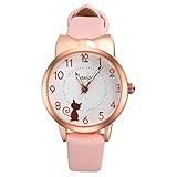 UKCOCO Kinder Uhren Nette Katze Design Quarz Handgelenk Uhren Lederband Analog Quarz Armbanduhr für Mädchen Studenten