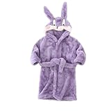 Wyongtao Kinder Fleece Bademantel mit Kapuze 2–13 Jahre Flauschige Kapuze Schlafanzug Plüsch Weiche Pyjama Jungen Mädchen Süßer Kaninchenmuster Flanell Bademantel mit Elastischem Bund und Taschen