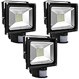 Greenmigo 3x 30W SMD Fluter mit Bewegungsmelder Strahler Kaltweiß Silbergrau Aluminium Gehäuse IP65 Wasserdicht LED Lampe Wandleuchter Flulicht Flutbeleuchtung LED Gartenlampe Außenstahler