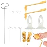 WENRERO 12 Teiliges Spiral Chips Kartoffelschneider Set Kartoffel-Spirale Cutter mit 2 Stück Kunststoff Griff 2 Stück Spiralschneider 8 Stück Stäbchen Edelstahl Kartoffel Twister für BBQ, Party