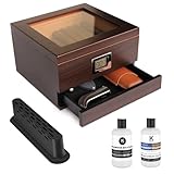 Case Elegance Handgefertigter Humidor aus Zedernholz mit digitalem Hygrometer vorne, Luftbefeuchterlösung und Zubehörschublade für 25-50 Zigaretten