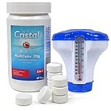 Cristal Multitabs Chlor mit Dosierer & Thermometer - Komplettset für Whirlpool & Pool - Wasserpflege 5-in-1 - Praktisch & Effektiv