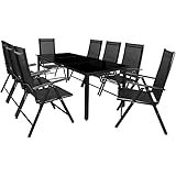 Casaria Sitzgruppe Bern 8+1 Aluminium 7- Fach Verstellbar Hochlehner Stühle Klappbar 5 mm Sicherheitsglas Wetterfest Garten Terrasse Balkon Set Anthrazit