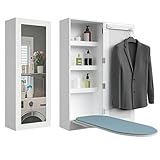 Generisch Wandmontierbarer Bügelbrettschrank mit 180°-Drehfunktion & Frontspiegel – Klappbares Bügelbrett, 3 Innenfächer, Hitzebeständiges Baumwolltuch, Platzsparend für Kleine Wohnungen (Weiß)