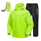 Regenanzug Herren, Wasserdicht Regenjacke Regenhose, Packbare Leicht Reflektierende Windjacke mit Kapuze, Atmungsaktiv Fahrrad Regenmantel für Outdoor Wandern Camping