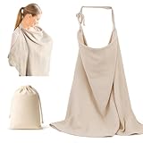 kelav Stilltuch für Unterwegs mit Baumwollbeutel, Stillschal mit Verstellbarem Halsband 75x95cm, Stillbezug aus Atmungsaktivem Musselin für Öffentliche Plätze (Khaki)