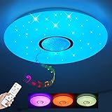 JDONG LED Deckenlampe Dimmbar mit Bluetooth Lautsprecher RGB Deckenleuchte mit Fernbedienung 24W Ø30cm Farbwechsel Musik Lampe Kinderzimmer Wohnzimmer Schlafzimmer IP44 Wasserdicht