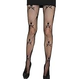 Mxxephemer Sexy Strümpfe, modische sexy Strumpfhosen für Damen, sexy Hohle Netzstrümpfe, Bedruckte hochelastische Strümpfe, Damenstrümpfe (Totenkopf, schwarz) (Totenkopf, Einheitsgröße)