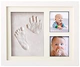 Pookie Boo Premium Baby Hand und Fußabdruck Set selber machen - mit Echtholz Bilderrahmen, Acrylglas & Platzhalter für 2 Babyfotos - Perfekte Geschenkidee für Kleinkinder, Väter und Mütter