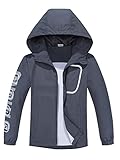 ALXHUTE Kinder Regenjacke Wassersäule Jungen Mädchen Übergangsjacke Frühling Jacke Funktionsjacke mit Kapuze Grau DE: 158-164 (Herstellergröße 160)