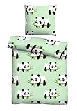 Traumhaft schlafen - Castell - Markenbettwäsche Polar-Fleece Bettwäsche 0330250 Panda 1x 135x200 cm + 1x 80x80 cm, Mint