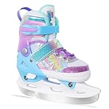 Nattork Mädchen-Eislaufschuhe für Kinder, 4-Fach verstellbar, Butterfly-Eislaufschuhe mit Fleecefutter für draußen und die Eisbahn (Schmetterling-Violett, M (32-36 EU))
