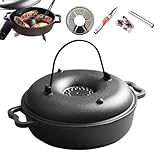 Gusseisen Suppentopf - Gusseisen Dutch Oven Set, Kessel Topf zum Kochen, Antihaft-Kochgeschirr mit Griff, Gusseisen, Campingtöpfe mit Deckel zum Grillen Backen Braten Braten Schmoren
