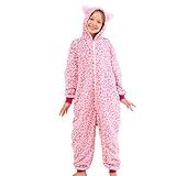 Piefry Schlafstrampler mit Katzenohren für Mädchen - Weicher Katze Strampelanzug Schlafoveralls für Kinder (Leopard Rosa, 9-10 Jahre)