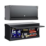 SUPEER Hängeschrank Metall Werkzeugschrank mit Klapptür,Abschließbar Wandhängeschrank aus Edelstahl,Garage Werkstatt Küche H38.6×W80×D30cm,Schwarz
