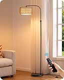EDISHINE Stehlampe Wohnzimmer dimmbar, Bogenlampe mit magnetischer Fernbedienung und Fußschalter, E27 LED Stehleuchte mit seilgewebtem Lampenschirm, drehbarer Lampenkopf, inkl. 9W LED-Birne, Schwarz