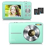 CAMKORY Digitalkamera mit Autofokus Fotokamera FHD 1080P 44MP Fotoapparat 16×Digitalzoom Verwacklungsschutz Einfache Bedienung mit 2 Akku für Kinder Jugendliche Anfänger Mädchen Jungen Grün
