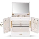 Vlando Schmuckkasten Groß, Französisches Schmuckkästchen 6 Ebenen, Schmuck Organizers Groß XXL mit Spiegel, Schubladen, Schmuckaufbewahrung Damen, Schmuckschatulle für Ohrring, Ketten, Uhren