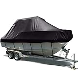 SarueL 420D Bootsabdeckung Persenning, 100% Wasserdicht Bootspersenning, Bootsplane Mit Gummizug Staubdichte UV-beständige Bootsplane - Schwarz,25 * 27FT=1008 * 590CM