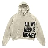 Oversized Hoodie Herren Oversize Y2K Kapuzenpullover All We Need is Money Druck Damen Sweatjacke Hip-Hop Sweatshirt mit Kapuze Funny Hoody Pullis Schwarzer Faschingskostüm Karneval Kostüm