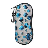 RoMuka Blaue Sechsecke und Diamanten, ultraleichte und praktische Softshell-Brillentasche (vertikal) Brillenschutzbox Aufbewahrungsbox, Schwarz, Einheitsgröße