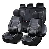 Chifeng sitzbezüge Komplettes Set,Universell Autositzbezüge mit Lendenwirbelstütze, Wasserdicht Leder Auto-Schonbezüge Set Fit für die meisten Autos SUV PKW, Limousinen und LKW (Schwarz)