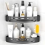 PNNP Duschablage Ohne Bohren Ecke: Duschregal Schwarz Matte 2 Stück - Badregal Mit 2 Haken, Badezimmer Organizer Rostfrei für dusche aufbewahrung Shampoo und Duschgel