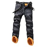 Thermojeans Herren Thermohose Schneehose Gefütterte Winterjeans mit Fleece Gefüttert Hosen Lammfleece Jeans Teddyfleece Warm Slim Fit Straight Leg Winterhose Straight Leg Jeans Winterhose