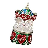 HINAYOSAN Elegante europäische Karussell-Schmuckschatulle mit emailliertem Design, multifunktionale Aufbewahrungsbox für Halsketten und Ohrringe, Legierungskarussell, Schmucketui für Hochzeiten