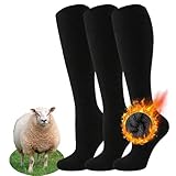 PS PROUTHS Thermo-Socken für Herren, hohe Thermo-Socken für Damen, weich mit Innenfrottee, kniehohe Socken aus Baumwolle oder Wolle (3 Paar), Wolle, 35-40