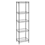 SONGMICS Küchenregal, Metallregal, Standregal mit 5 Haken, PP-Platten, verstellbare Ablagen, Drahtkorb, bis zu 100 kg belastbar, 30 x 40 x 150 cm, schwarz LGR105B01