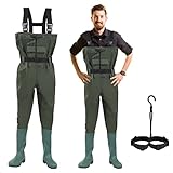Gimisgu Wathose 70 Denier Nylon, PVC Angelhose, wasserdichte Fischteichhose mit Gummistiefeln, Bund, Taschen, und EIN kostenloser Haken, geeignet für Angeln, Jagd, Autowäsche, Bauernhof(EU 47)
