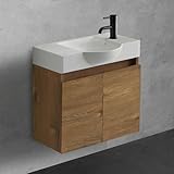 Alpenberger Waschtisch mit Unterschrank 55 cm Breit | Waschbecken mit Unterschrank Bad Möbel Modern Set | Kleines Waschbecken Gäste WC Möbel | Waschbeckenunterschrank Badezimmermöbel (Eiche)